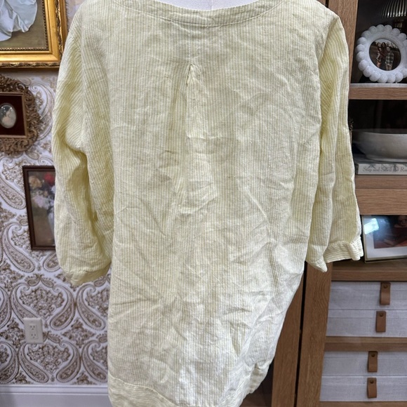 J Jill Women’s 100% Linen Butter Yellow Striped Shirt size Large - Picture 4 of 6